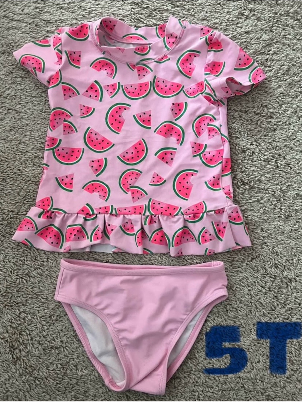 Kids Pink Watermelon Ruffle Rash Guard Two-Piece Swim Set
